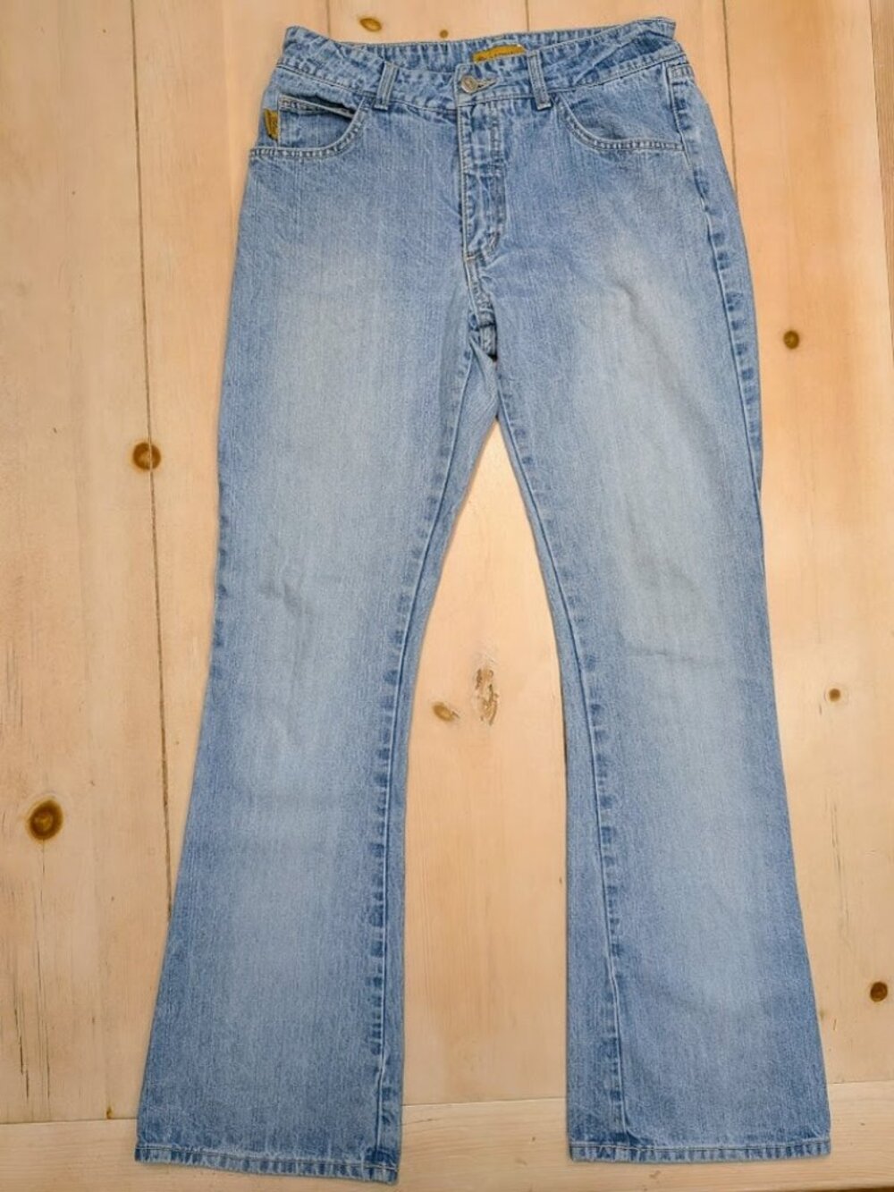 Vintage 90s Blue Asphalt Jeans Size 7 Made USA Light Wash Flare Bootcut Y2K
